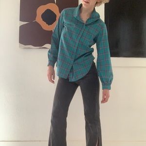 Vintage plaid grid-pattern blouse